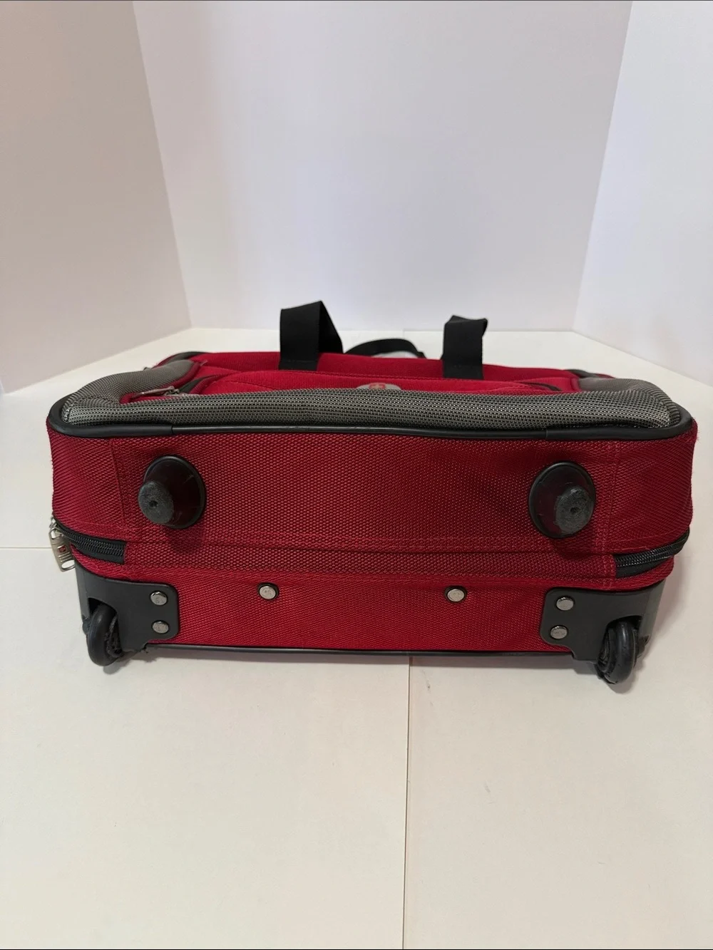 Swiss alps Red Travel Suitcase with Front Pocket and Black Handles